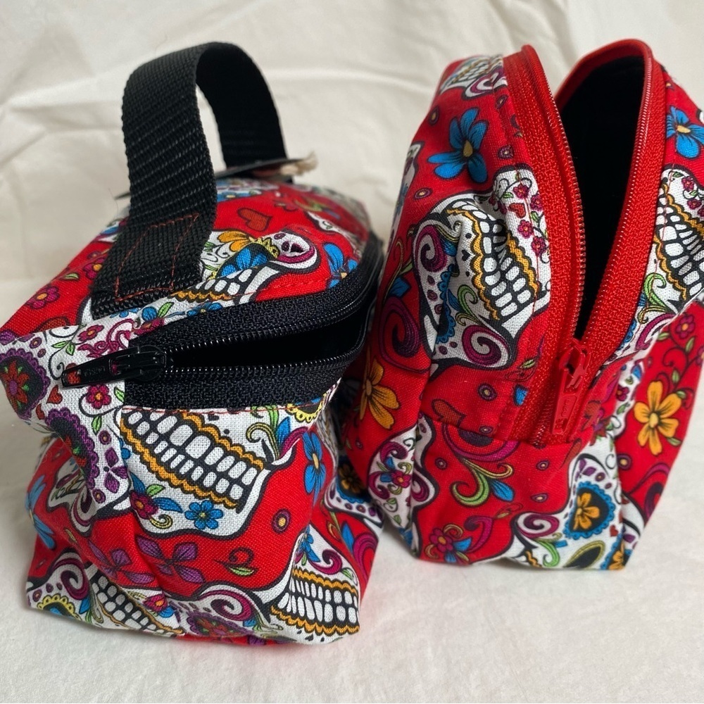 Handmade Accessories Bag Set Red & White Skull pattern with zipper openings. New - Picture 2 of 10